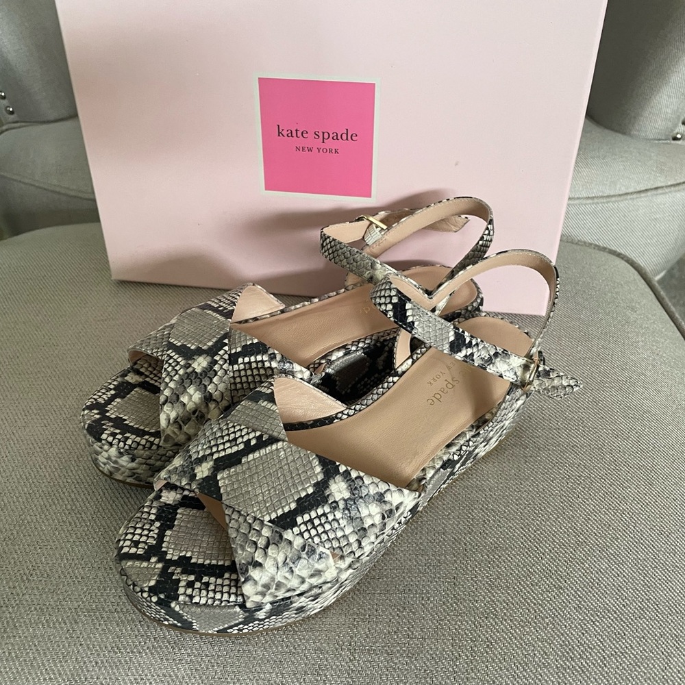 kate spade Python-Print Wedge Sandals in Black & Cream